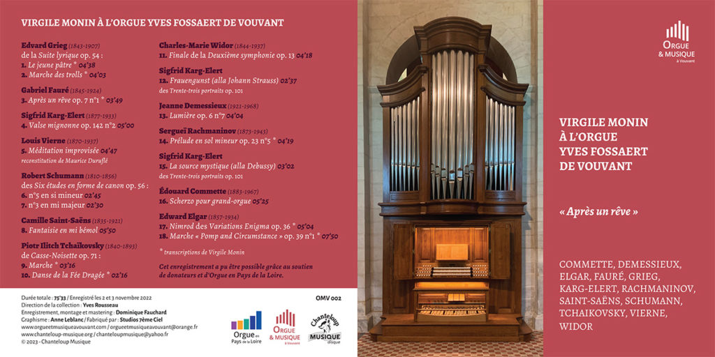 CD « Après un rêve », Virgile Monin à l’orgue Fossaert de Vouvant